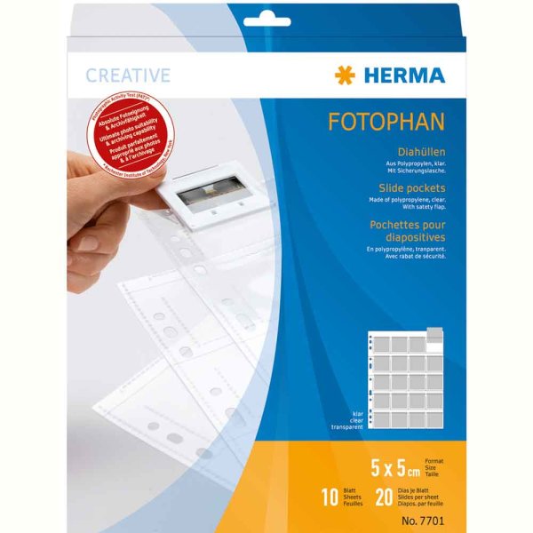 Herma Diahüllen | 10 Hüllen klar für 20 Dia´s 5x5 cm bis 1,3 mm