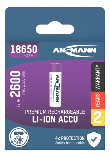 Ansmann | Akku Li-Ion 18650 | 2600mAh | 1er mit USB Typ-C Ladebuchse