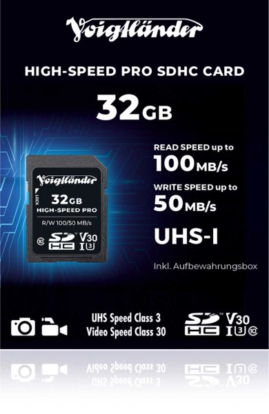 Voigtlander |  Prof. High-Speed ??SDHC 32GB UHS-I, Cl10, U3, V30 (100/50 MB/s)