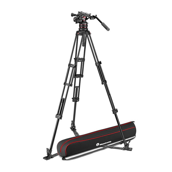 Manfrotto | Nitrotech 612+Twin Alu, Fluid- Videokopf+2-fach Stativ mit Bodenspinne | MVK612TWINGA
